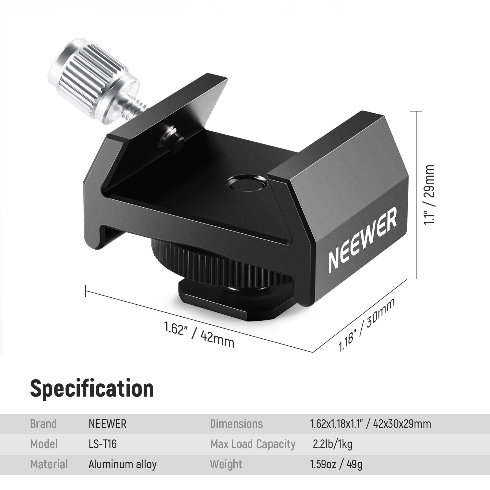 NEEWER Adattatore di Montaggio per Cercatore di Telescopi in Metallo con Cold Shoe e Filettatura 1/4" per Attacco Hot Shoe, Base a Coda di Rondine Standard da 33mm per Astrofotografia di Cielo, LS-T16