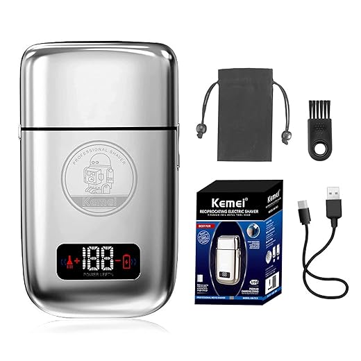 KEMEI Aparadores elétricos para homens, barbeador elétrico profissional sem fio todo de metal, lâminas de titânio de lítio, aparador de barba facial recarregável por USB