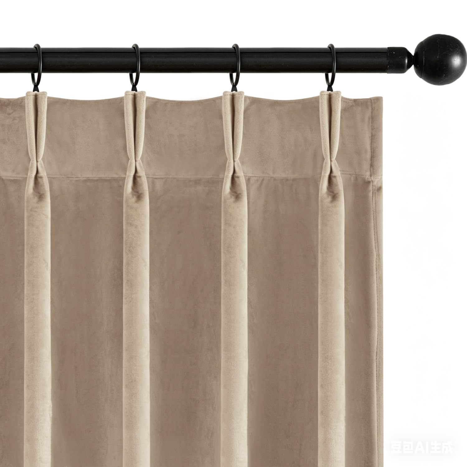MIULEE Velvet Pinch Pleated Blackout Camel Beige Curtains 40x96 Inches
