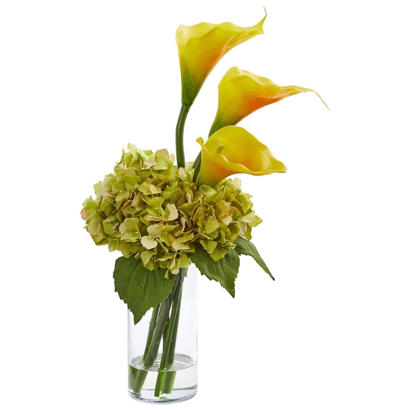 Arreglo de Seda Calla Lily y Hortensia Exclusiva en Oro