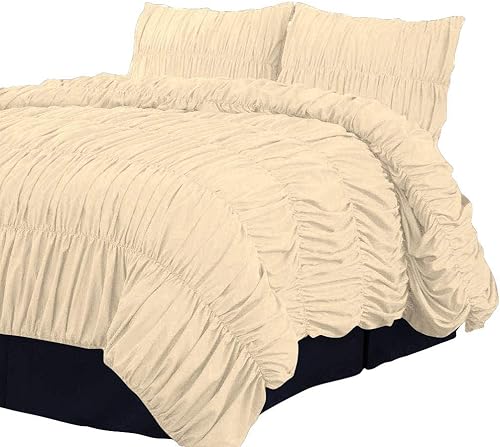 Funda de edredón de 800 hilos, 100% algodón egipcio, 1 pieza con volantes reunidos con 2 fundas de almohada a juego, cierre de cremallera, tamaño