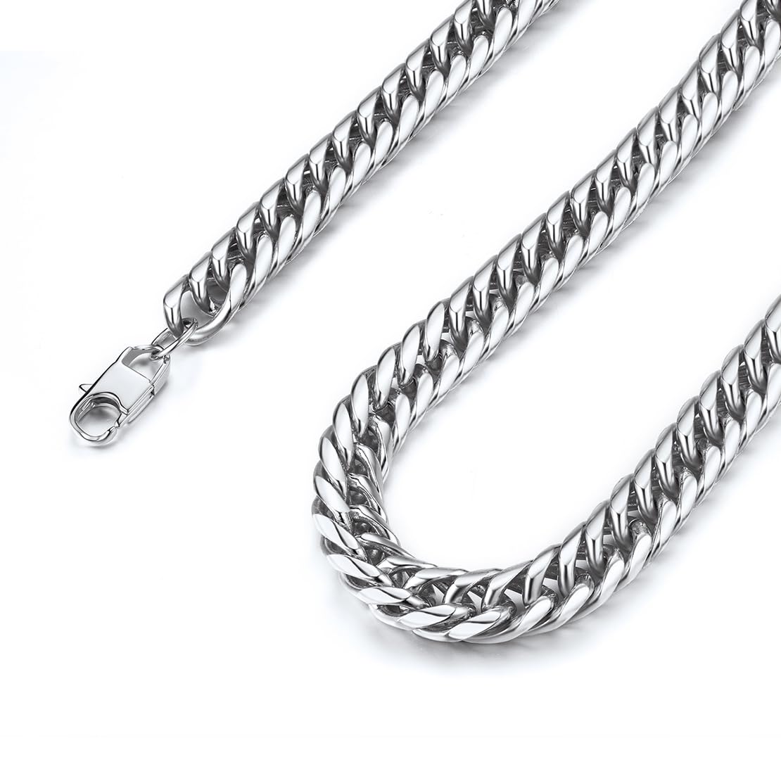 FindChic Collar de Cadena Cubana Acero Inoxidable, Cadena Plateado/Dorado/Negro 3mm/6mm/9mm/12mm de Ancho 46-76cm de Longitud, Regalos para Hombre Chico Amigos Novio con Caja de Regalo