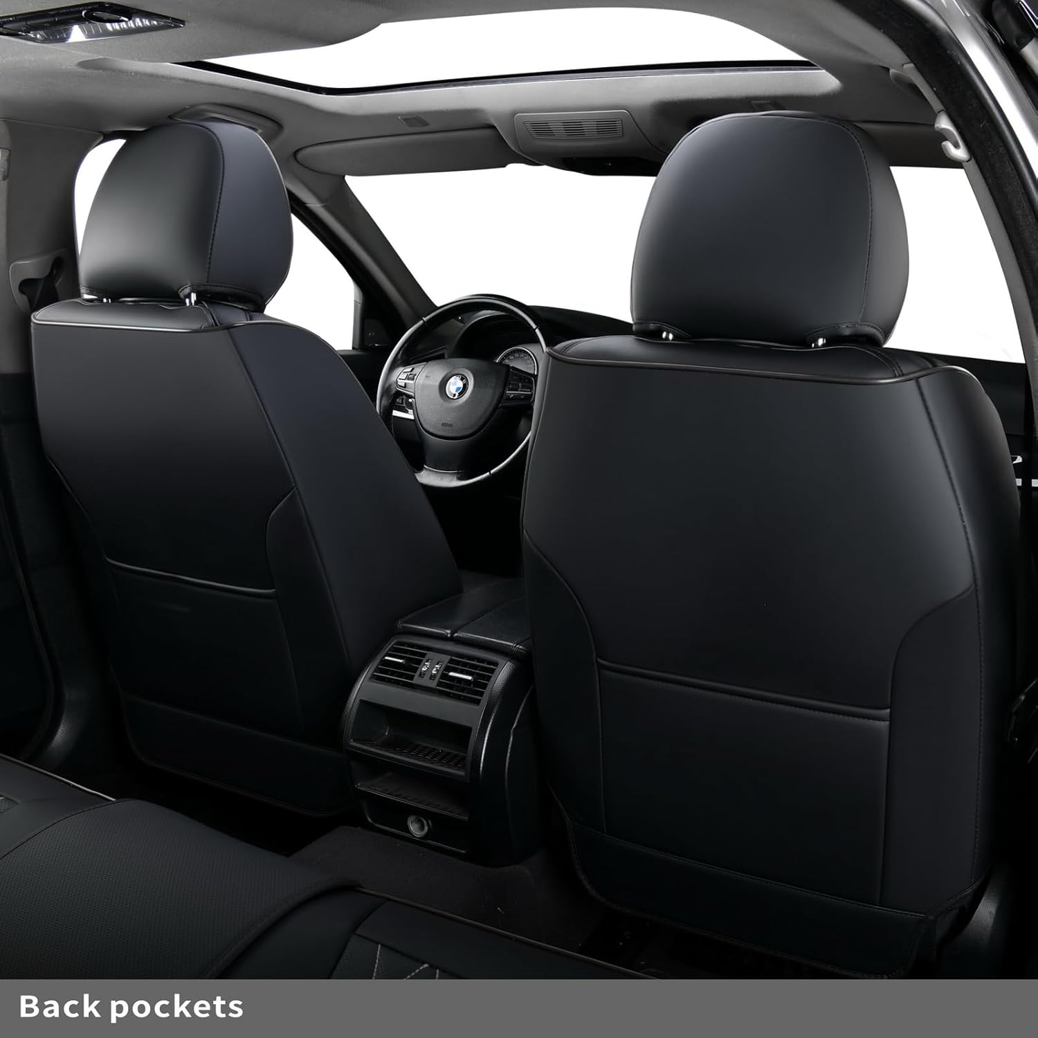 Car Seat Covers Front Set Leather Front Car Seat Cover Car Seat Protector Waterproof Automotive Seat Cover Universal Fit Most Cars (Black)