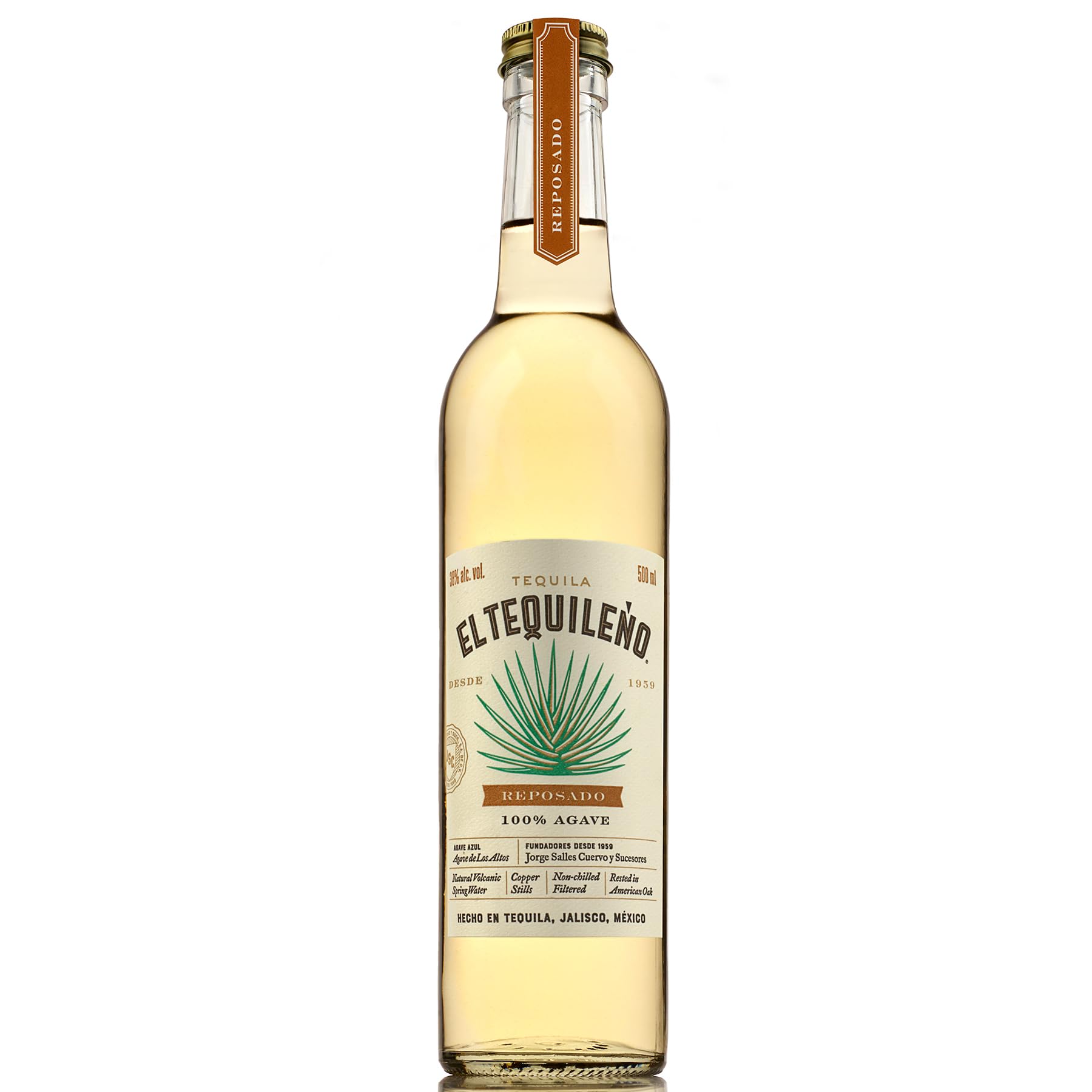 El Tequileño Reposado Tequila 50cl, 38% ABV | 70% Jalisco Blue Agave, Vegan & Gluten Free, Smooth & Sweet Agave Oak Aged | Family Owned Distillery |
