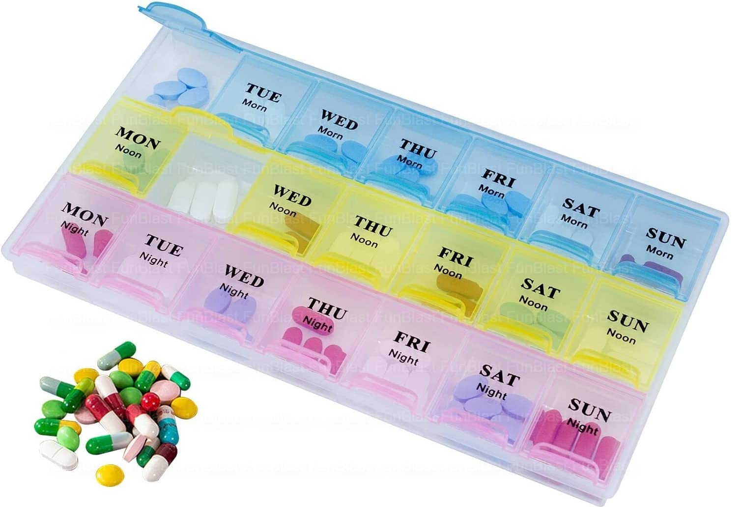 FunBlast Pill Box for Medicine - Weekly Pill Organizer 3-Times-A-Day, Portable 7 Day Pill Box Case with Separate Compartments to Hold Medication, Vitamins Capsules, Medicine Organizer Box-image-23