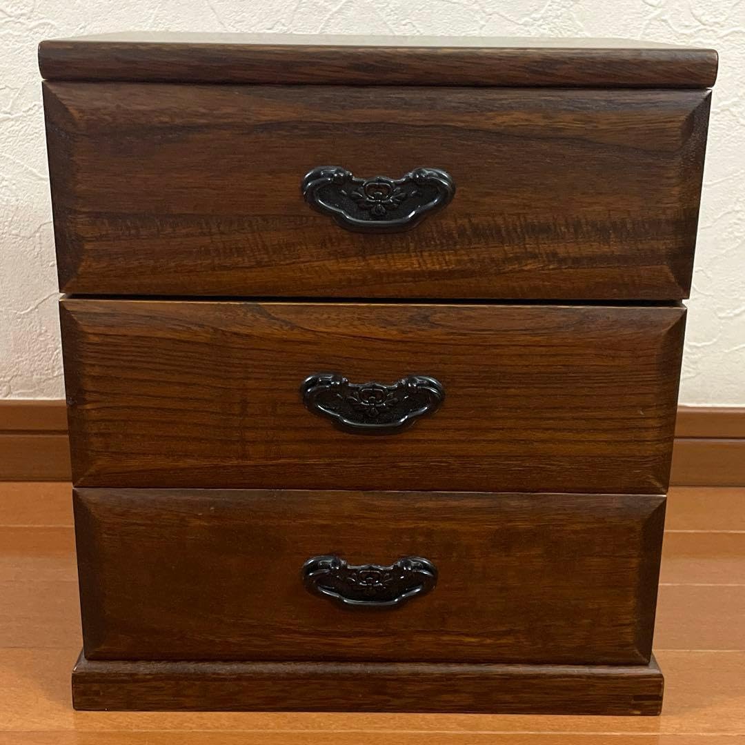 Amazon.co.jp: ダークブラウン からくり 木製箪笥 3段 : ホーム＆キッチン