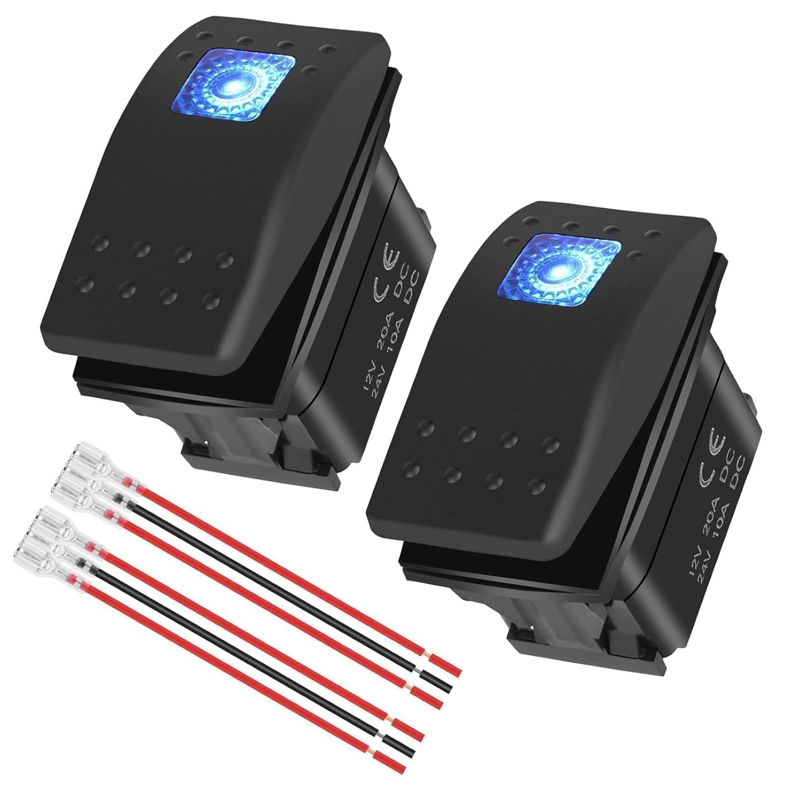 Linkstyle 2Pcs 12V Marine Rocker Switch, Waterproof 20A SPST ON/OFF Toggle Buttons Switch 3 Pins with Blue LED Light for Car RV Yacht
