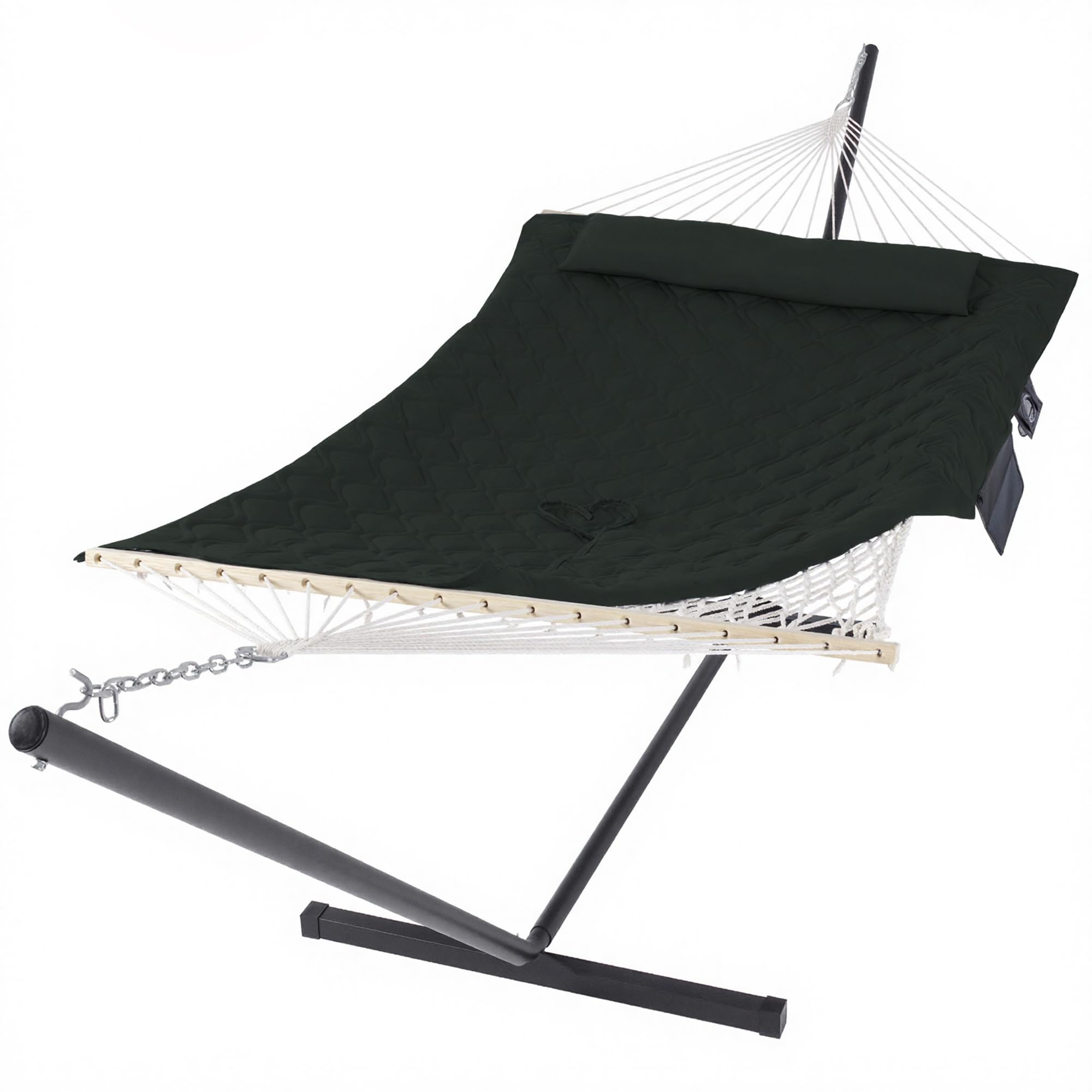 SUNCREAT Patio Portable Hammock with Stand Outdoor Double Hammock with Stand Included Gray Green Drops