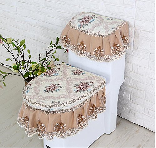 ZFF Toilettenmatten Anti-Rutsch-Matten Badezimmer dreiteiligen Reißverschluss Spitze Stoff doppelseitige WC-Sitzkissen WC-Sitzkissen (Color : A)