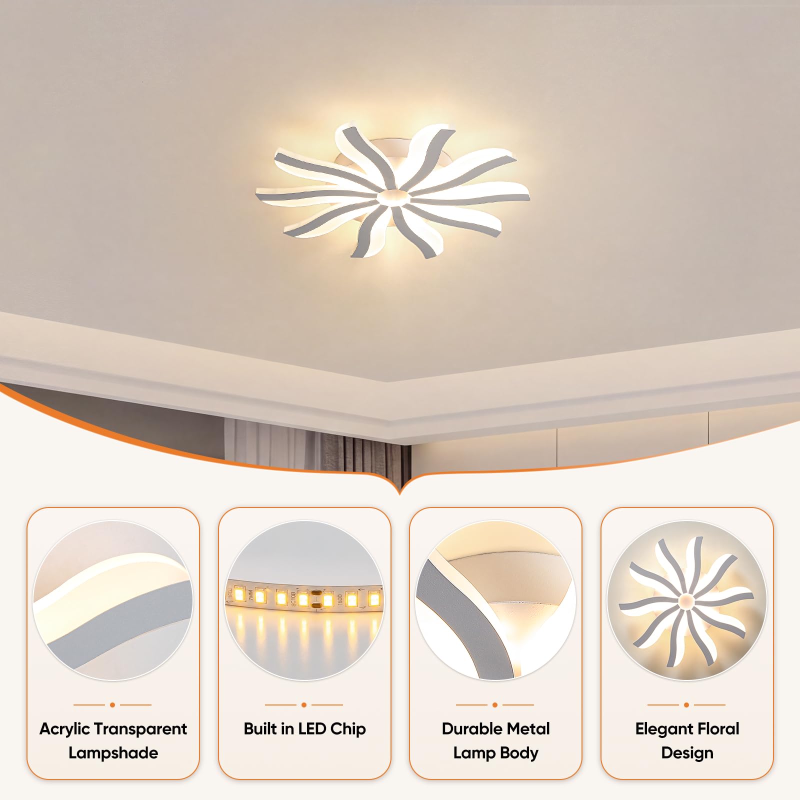 Plafonnier LED Moderne 3000K Lampe de Plafond Blanc 4812569