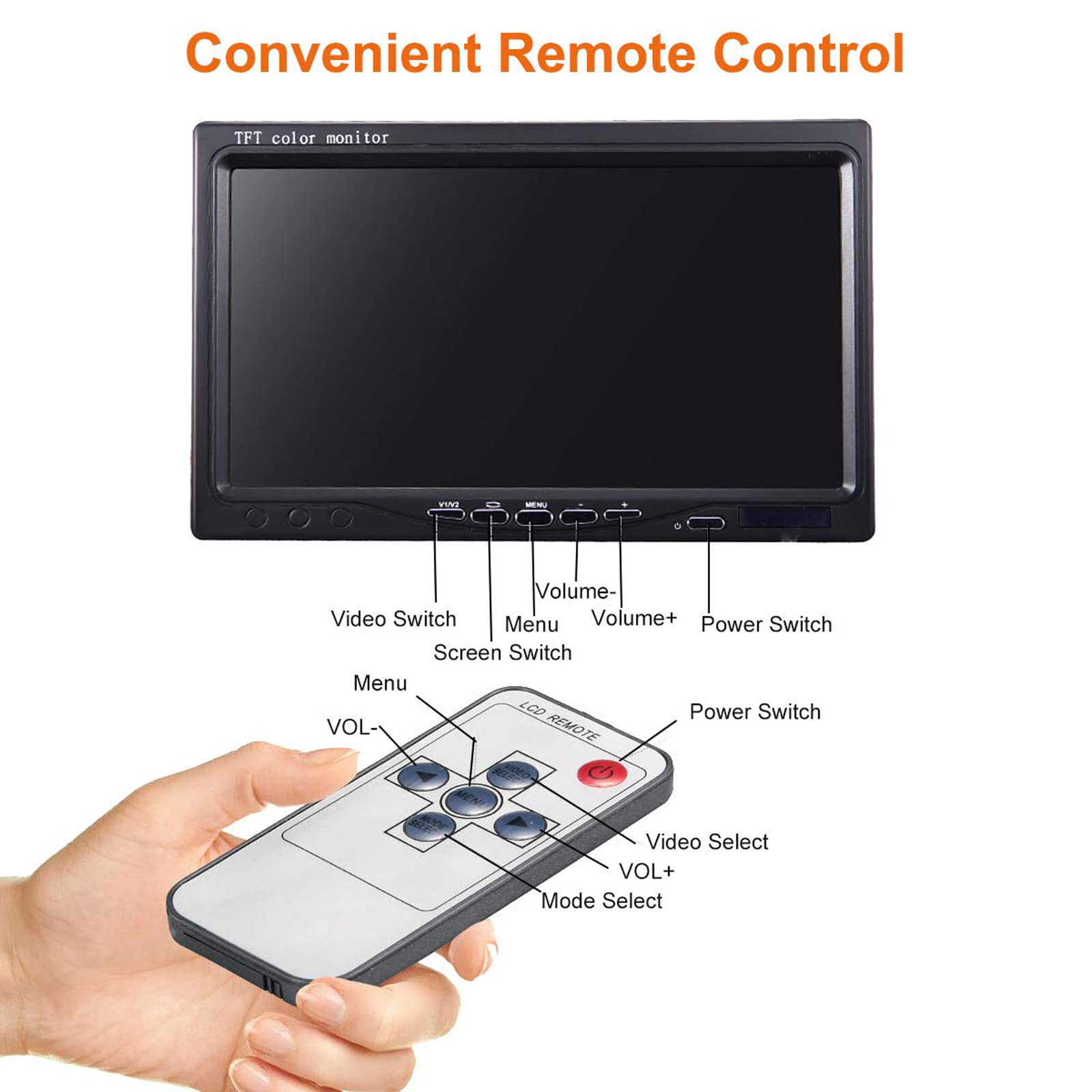 Lychee Schermo 7 Pollici TFT LCD Schermo Ultra-Sottile Monitor Portatile Parcheggio Posteriore Monitor retromarcia con 2 ingressi video 2 AV, per Auto/Autobus/Camion/Rimorchi