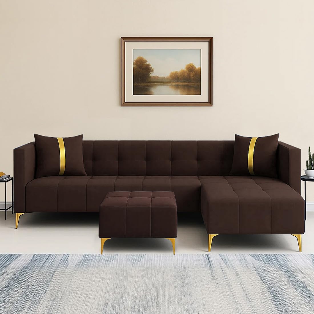 CASASTYLE Styleliving 6 Seater RHS L Shape Sofa Set with Centre Table (Brown)-image-7