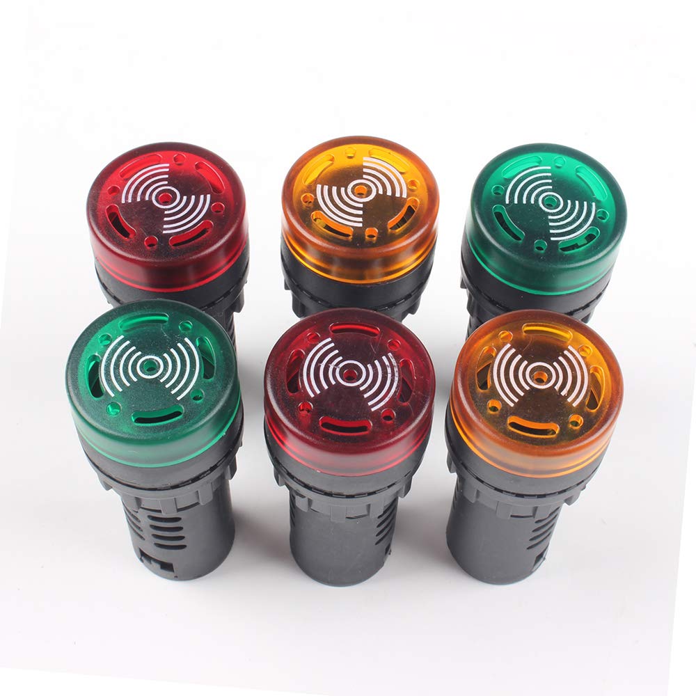 Indicatore luminoso rosso/giallo/verde con cicalino AC/DC 24V/220V, montaggio a pannello 22 mm, per pannello elettrico