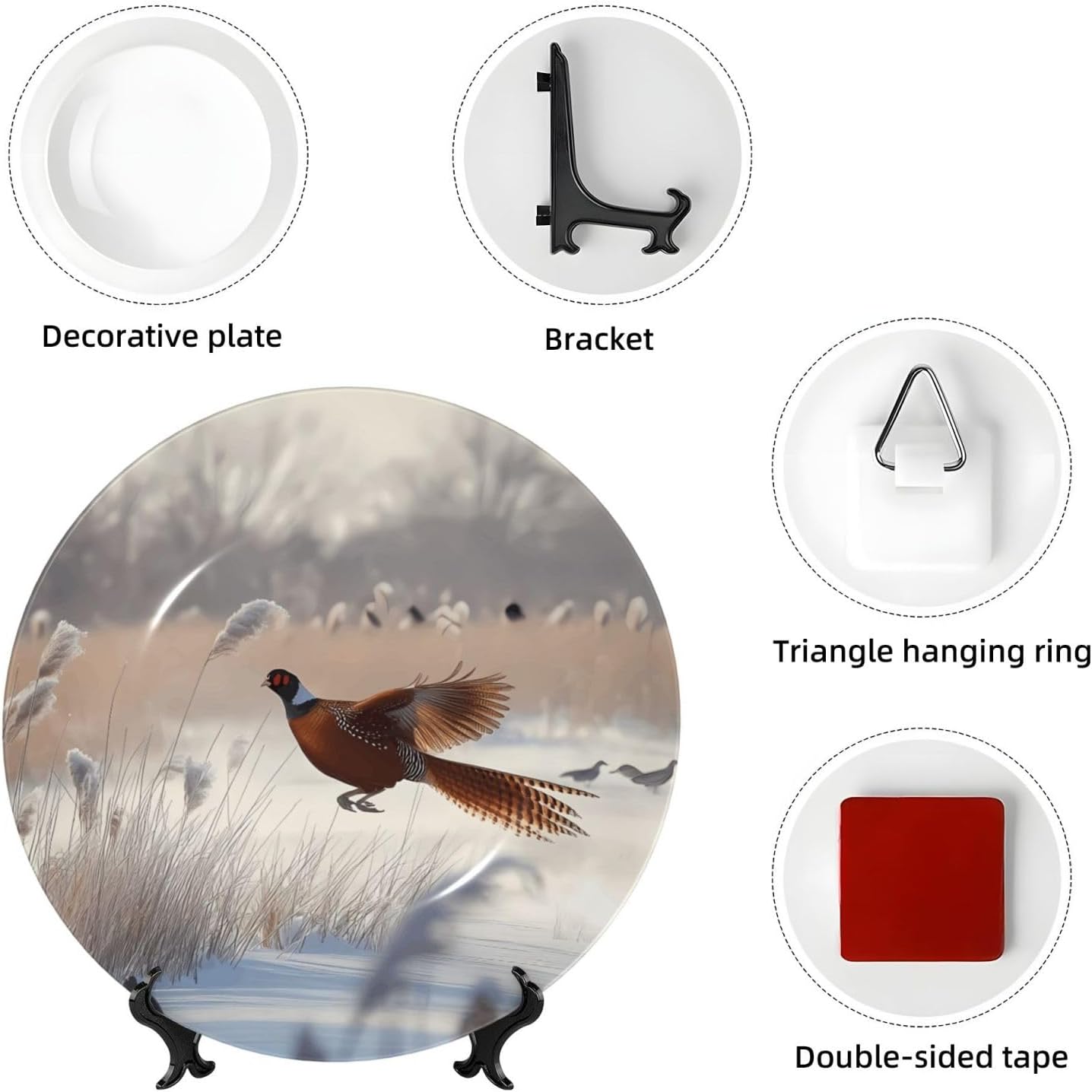 White Pheasant Style Ceramic Plate Display Home Display With Stand Wall Hanging Plate For Home Decor 10 Inch