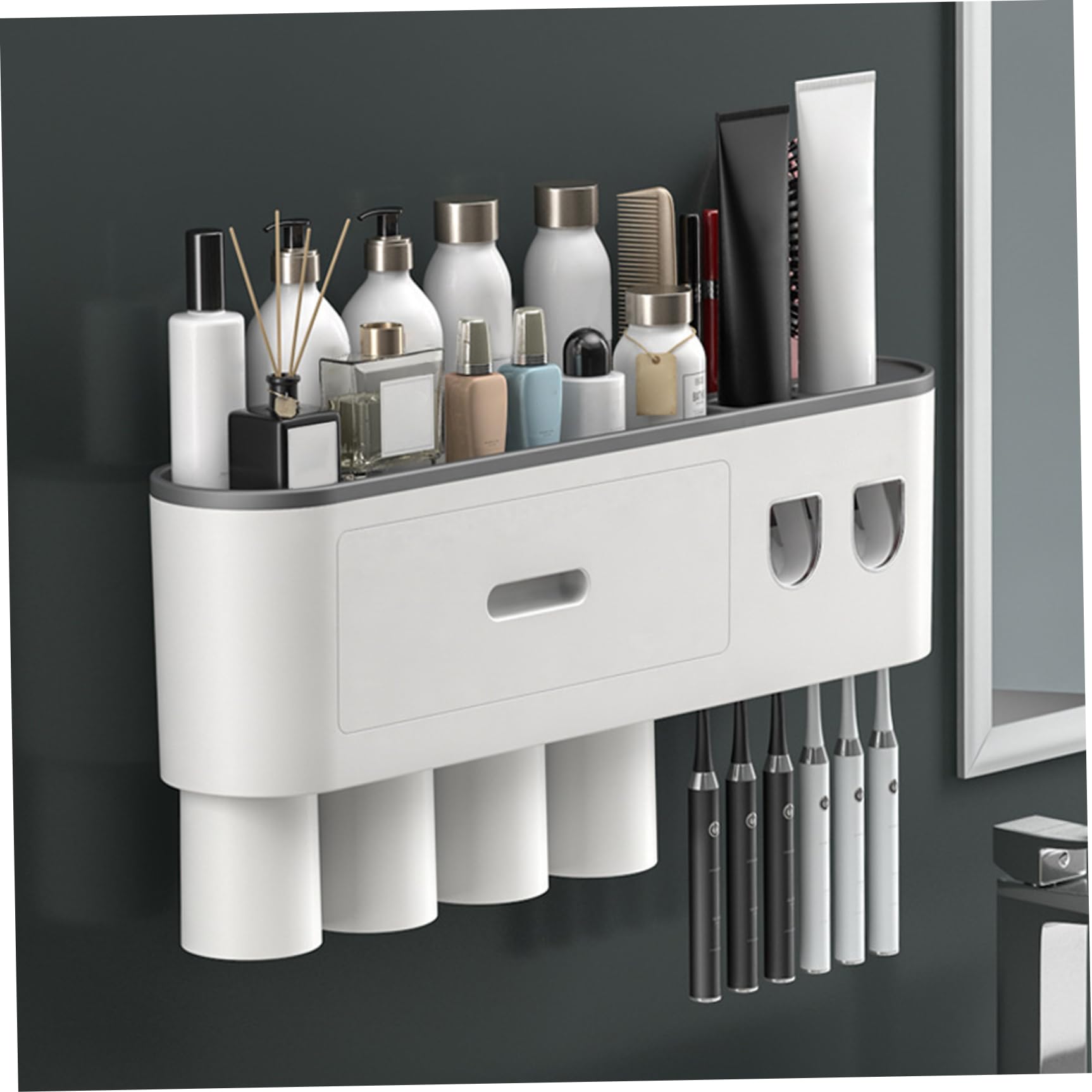 YUEKOPOU Wall Mounted Toothbrush Holder with Automatic Toothpaste Dispenser, for Bathroom Organization,