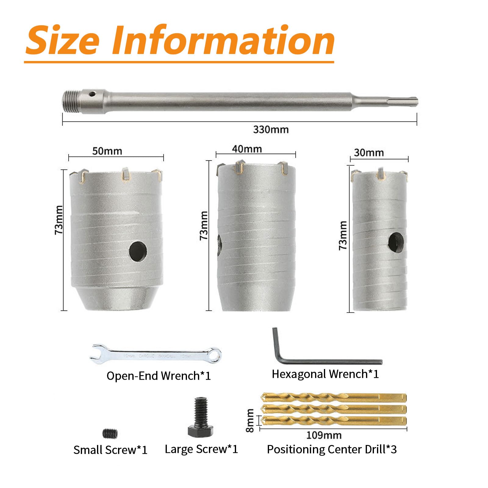 Punta 350mm SDS Plus Codolo, Ø30/40/50 mm Sega a Tazza, Kit Punte Trapano per Condizionatori Aria Lavatrici Punzonatura Tubi, Carotatrice a Tazza per Muro, Cemento, Condizionata, Muro, Pietra