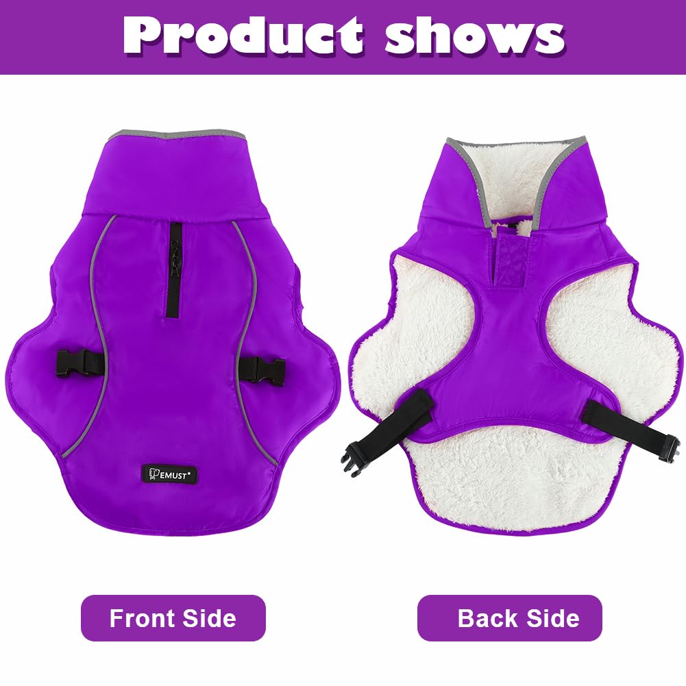 EMUST Abrigo de invierno para perro, chaqueta de nieve impermeable para perro, abrigo ajustable para perros pequeños/medianos/medianos para invierno, morado, L