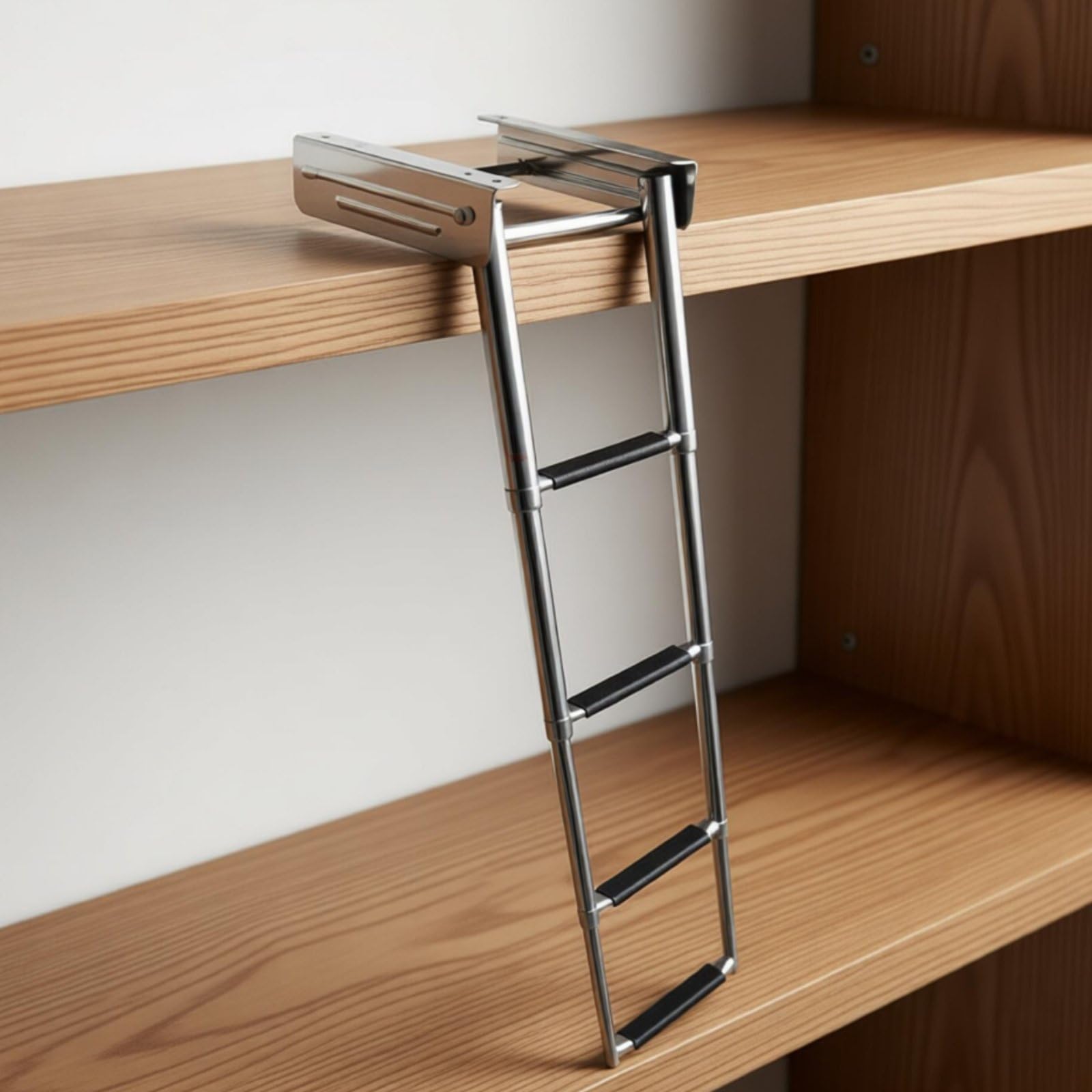B Baosity Escalera Marina Plegable Extensible Antideslizante Acero Inoxidable 316 Retráctil Bajo con Cuerda Elástica Adecuada para Yates Lanchas Rápidas Pontones Embarques en Muelle, 3 Pasos