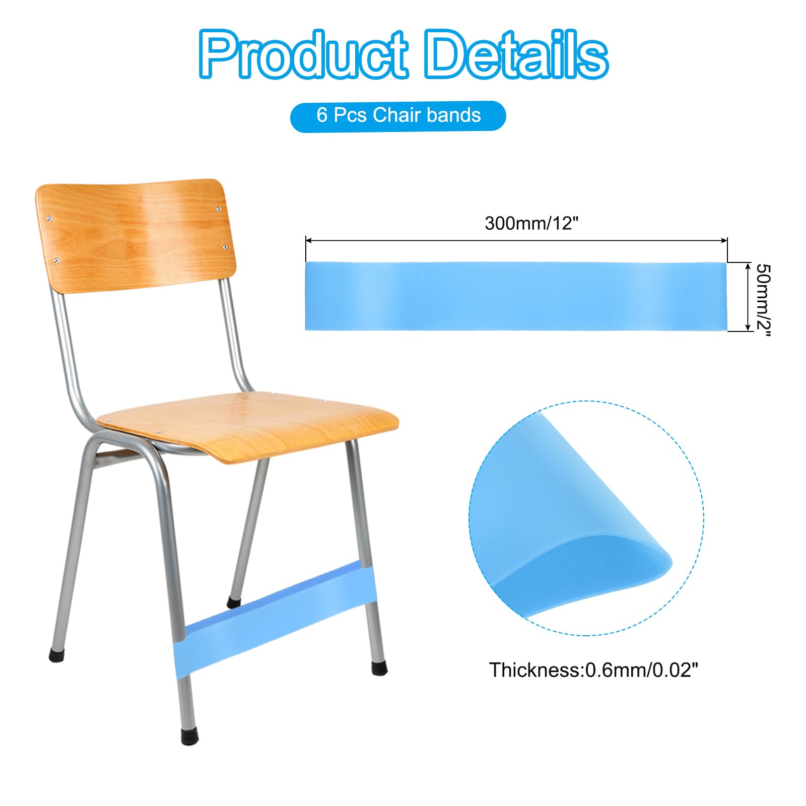 PATIKIL Fidget Bands for Classroom Chairs 6 Pcs, Chair Bands Relieve Anxiety for Classroom Seats and Desks Light Blue, 0.6mm - Image 2