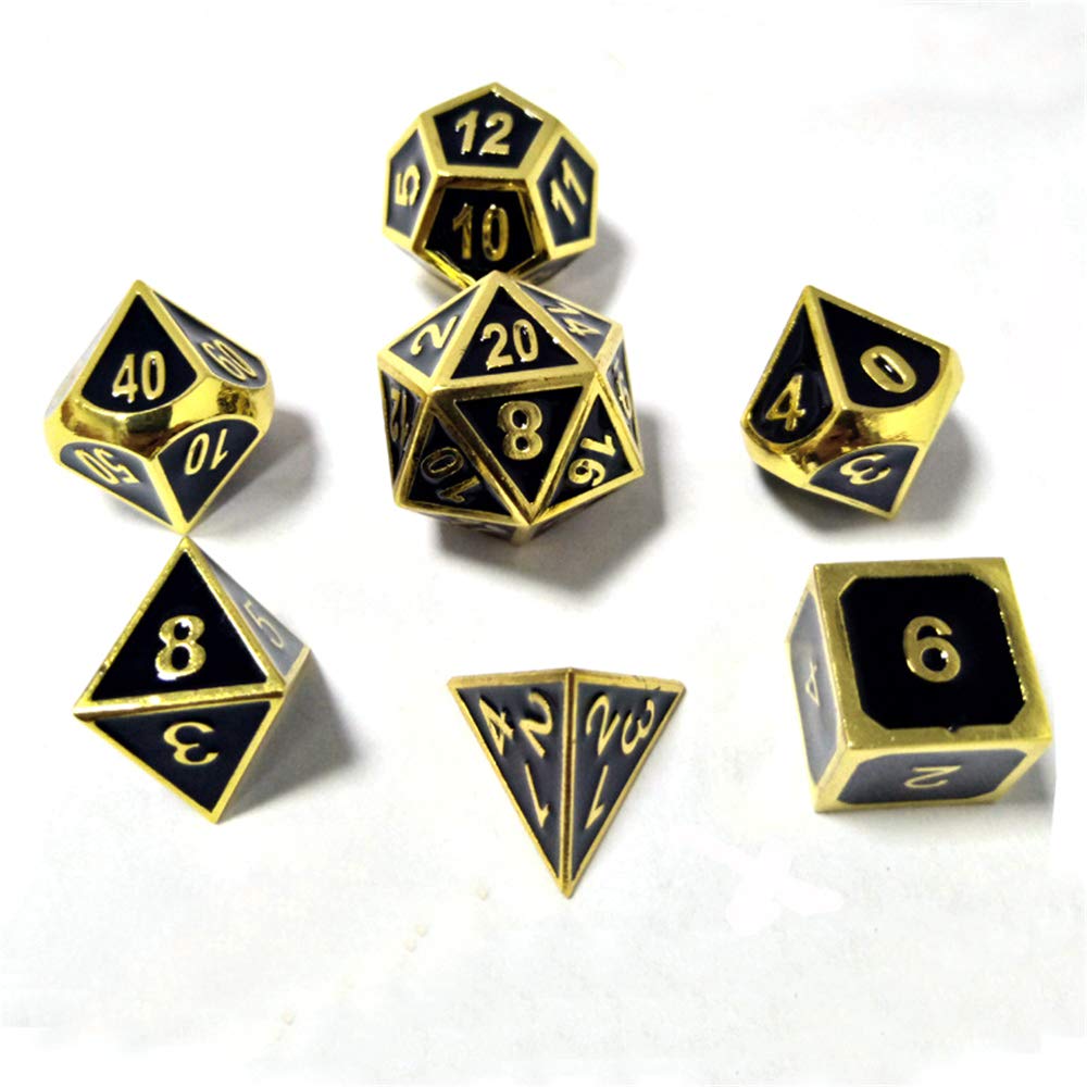 Teasteam – Set De Dés Polyédriques Marbre Noir Et Gris Avec Chiffres Dorés – 7 Dés Pour D&D, MTG Et RPG – D20, D12, D10, D%, D8, D6, D4