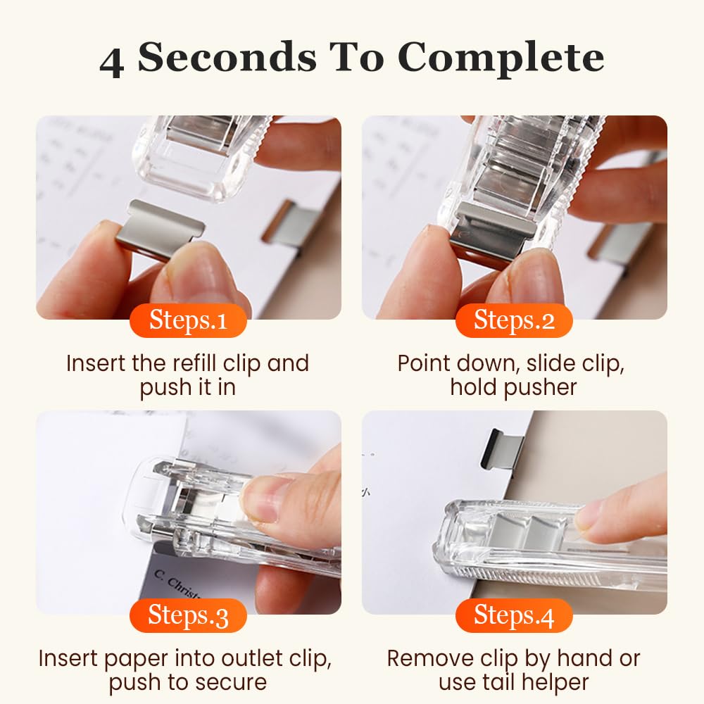 Grapadora portátil de clip para carpeta, incluye 50/100 clips reutilizables, dispensador de clips de papel de mano de tamaño grande, grapadora de escritorio reutilizable con dispensador (azul-2