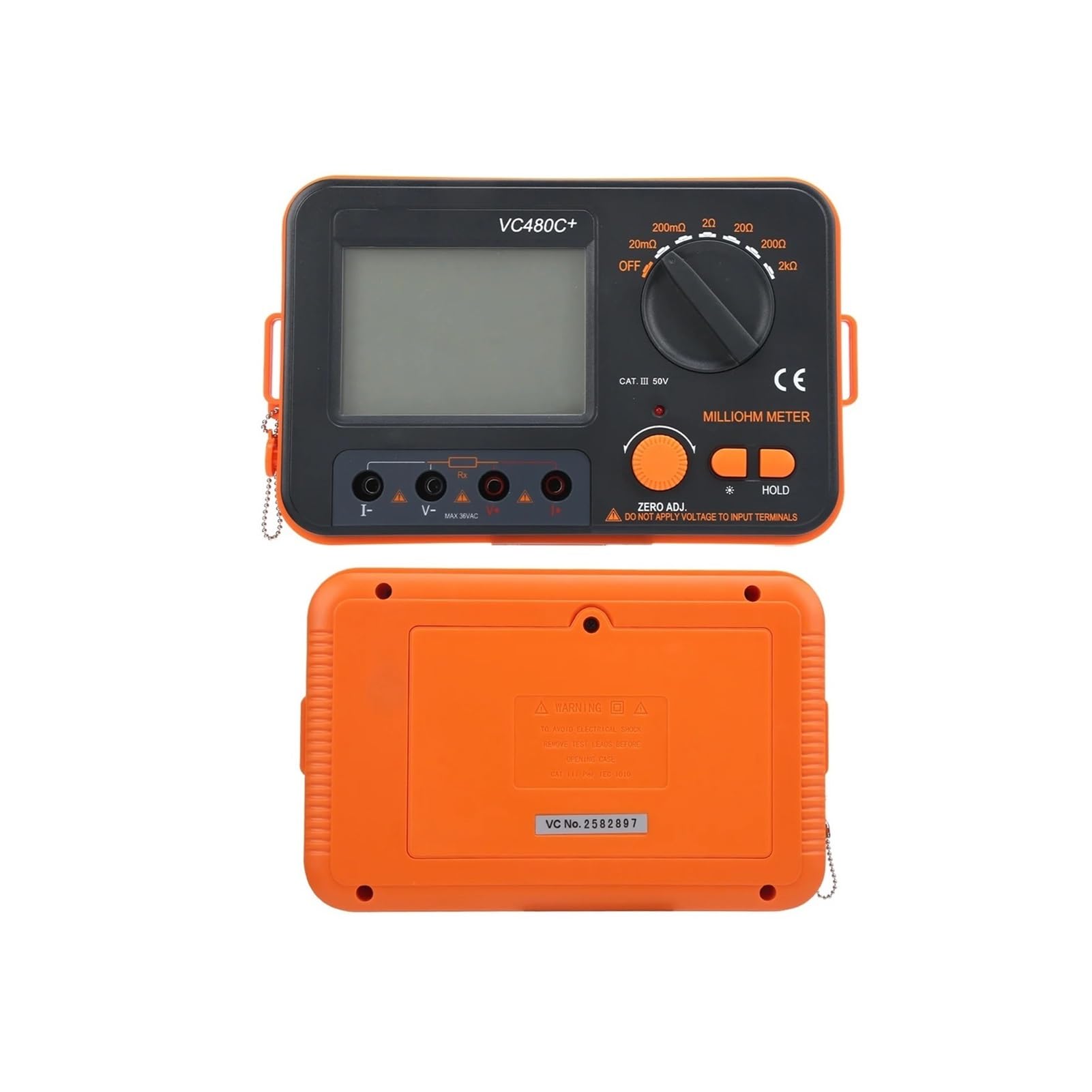 Comprobador de resistencia portátil VC480C, miliohmímetro digital 6 velocidades, 0,01 mΩ a 2 kΩ, 4 cables, comprobador baja,Seguridad eléctrica