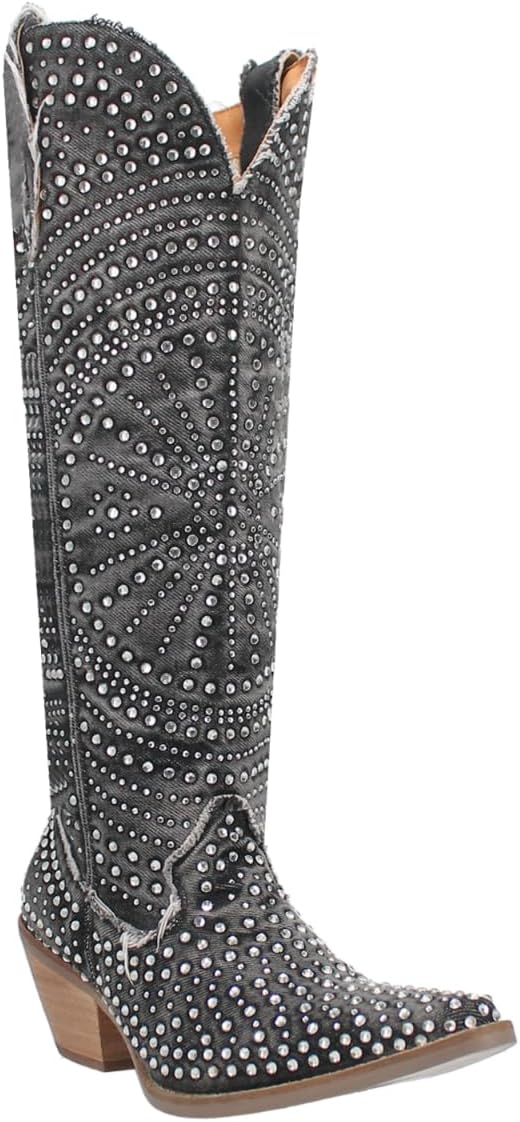 Dingo Womens Honkytonk Honey Rhinestone Snip Toe Casual Boots Knee High Mid Heel 2-3" - White