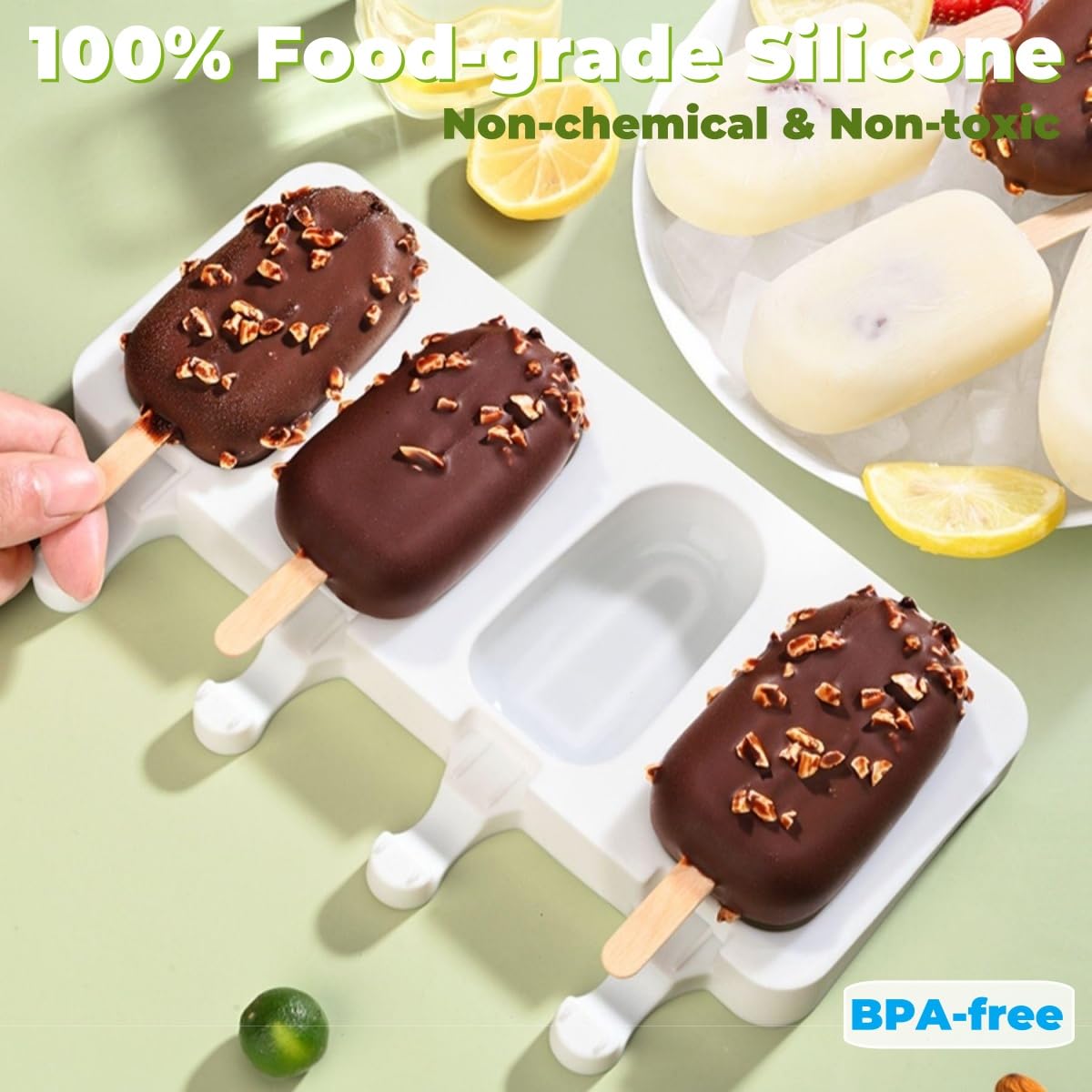 Silicone Popsicle Molds Set, Cakesicle Molds Silicone, Cake Pop Molds, Ice Cream Molds with 100 Wooden Sticks and 100 Bags, BPA Free (Large Size)