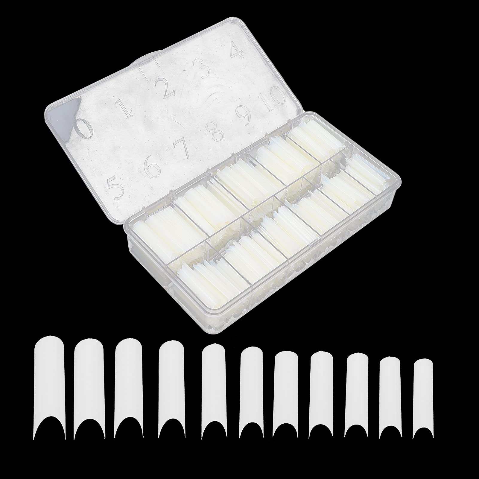 360 pezzi di punte per unghie finte a forma di U extra lunghe, punte per unghie finte per nail art fai-te, 12 misure di punte riutilizzabili salone con scatola di (Colore naturale 360 ​​compresse)