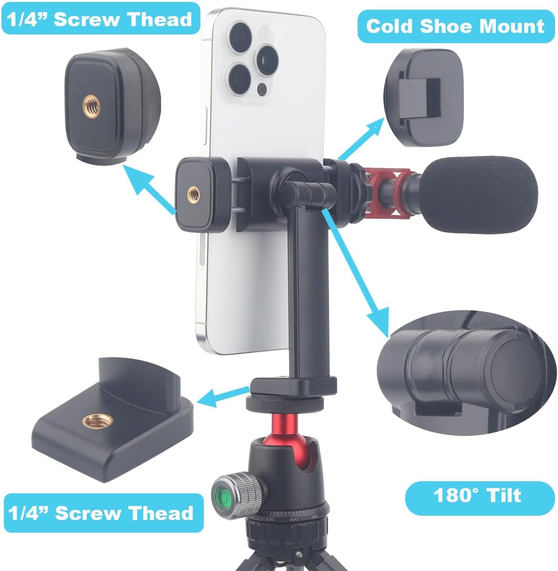 Triple Mount Adaptor + 2PCS Pack Phone Tripod Holder Bundle