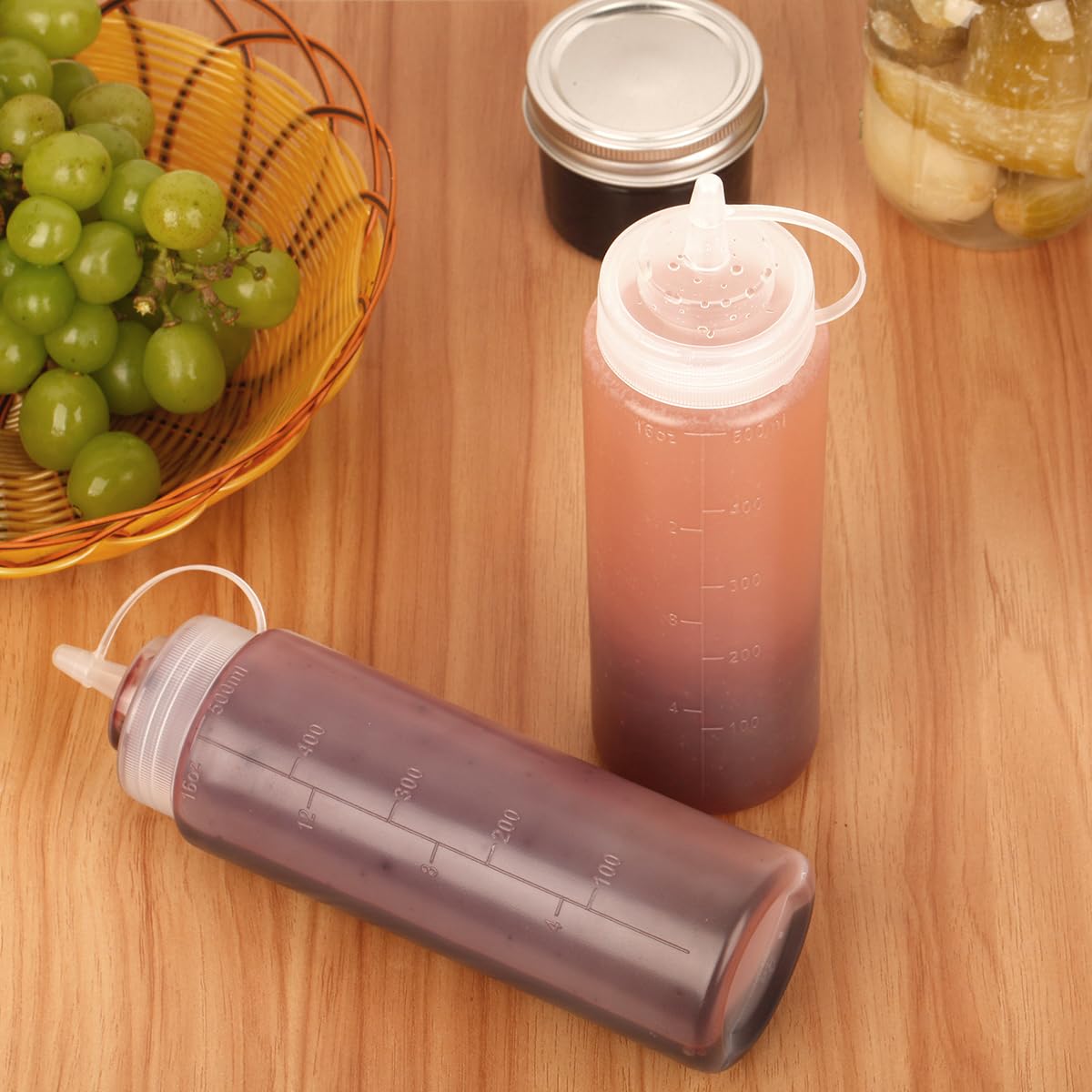Squeeze - Bottiglia di salsa, 3 pezzi, 500 ml, in plastica, con cappucci, senza BPA, senza perdite, dosatore, per bottiglie di ketchup, dispenser per salsa, bottiglia per spezie