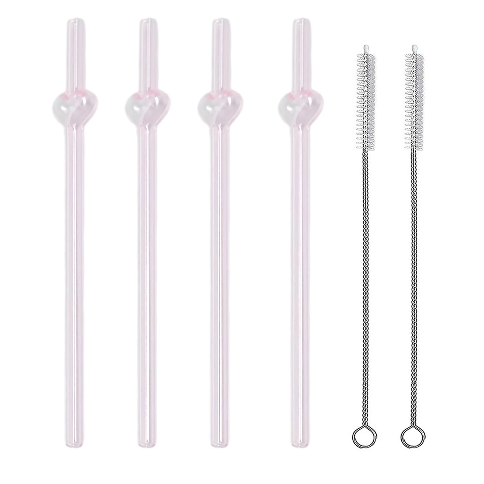 6 Pieces Glass Straw Set, Glass with Straw Cleaner Brush Pink Heart Shape Tumbler Straws, Transparent Straight Glasss Straws Suitable for Liquid Drinks Such as Milk Tea Fruit Juice-image-29