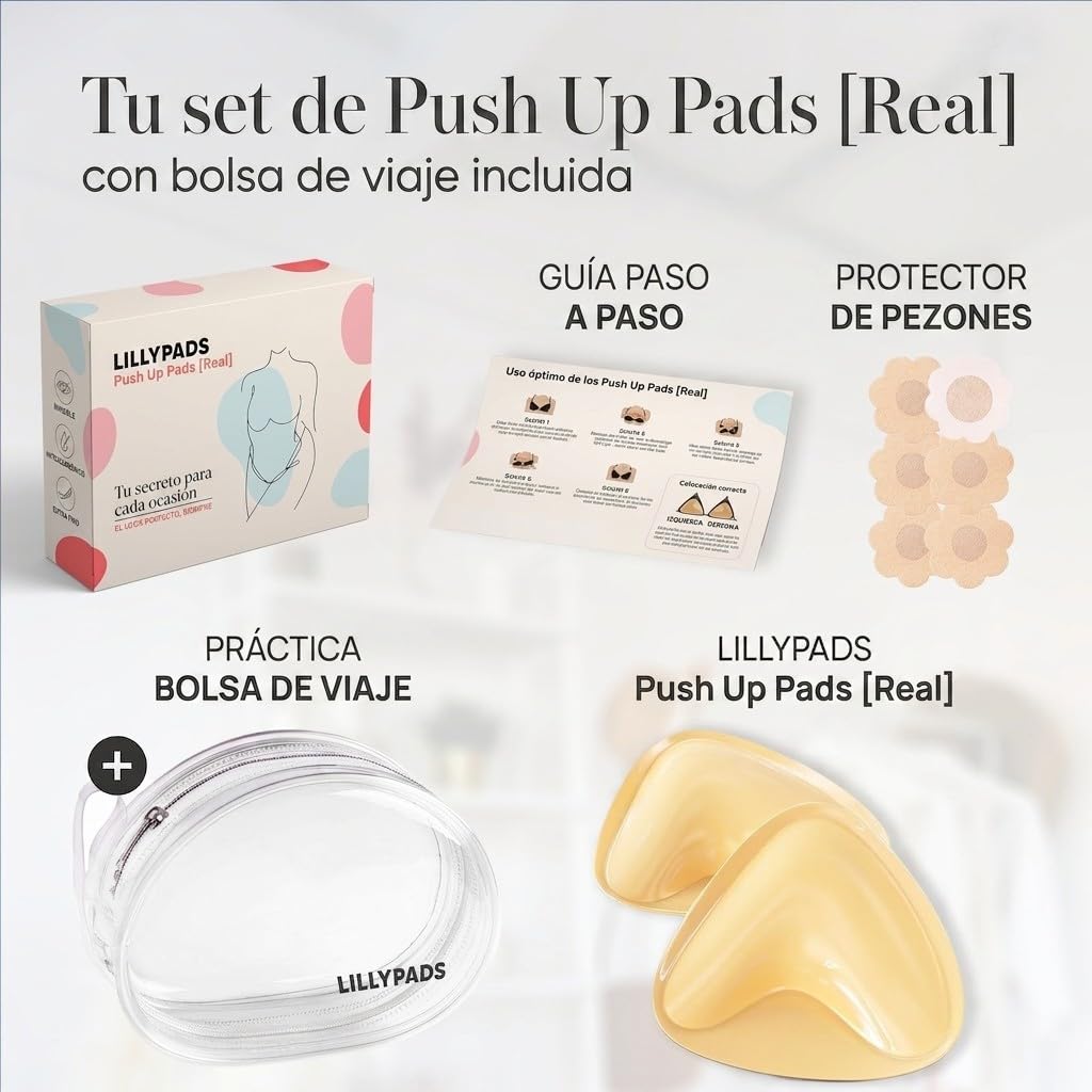 Almohadillas push up – Almohadillas autoadhesivas para sujetador efecto push-up – Sujetador adhesivo reutilizable para pecho grande y pequeño – Almohadillas de silicona adhesivas – Adecuado