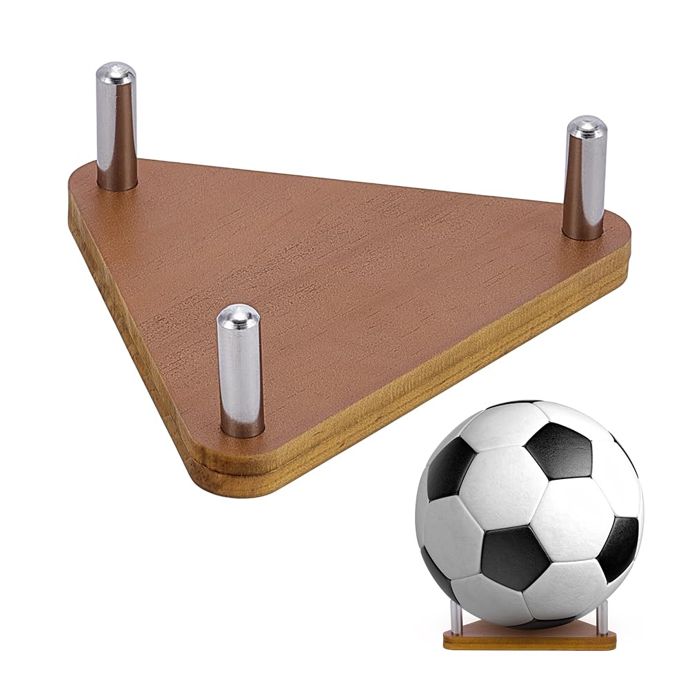 UNICRAFTALE 2 espositori triangolari in legno per palloni da calcio, marrone, da scrivania, per riporre oggetti sportivi, per palloni da basket, 9,7 x 12 x 4 cm