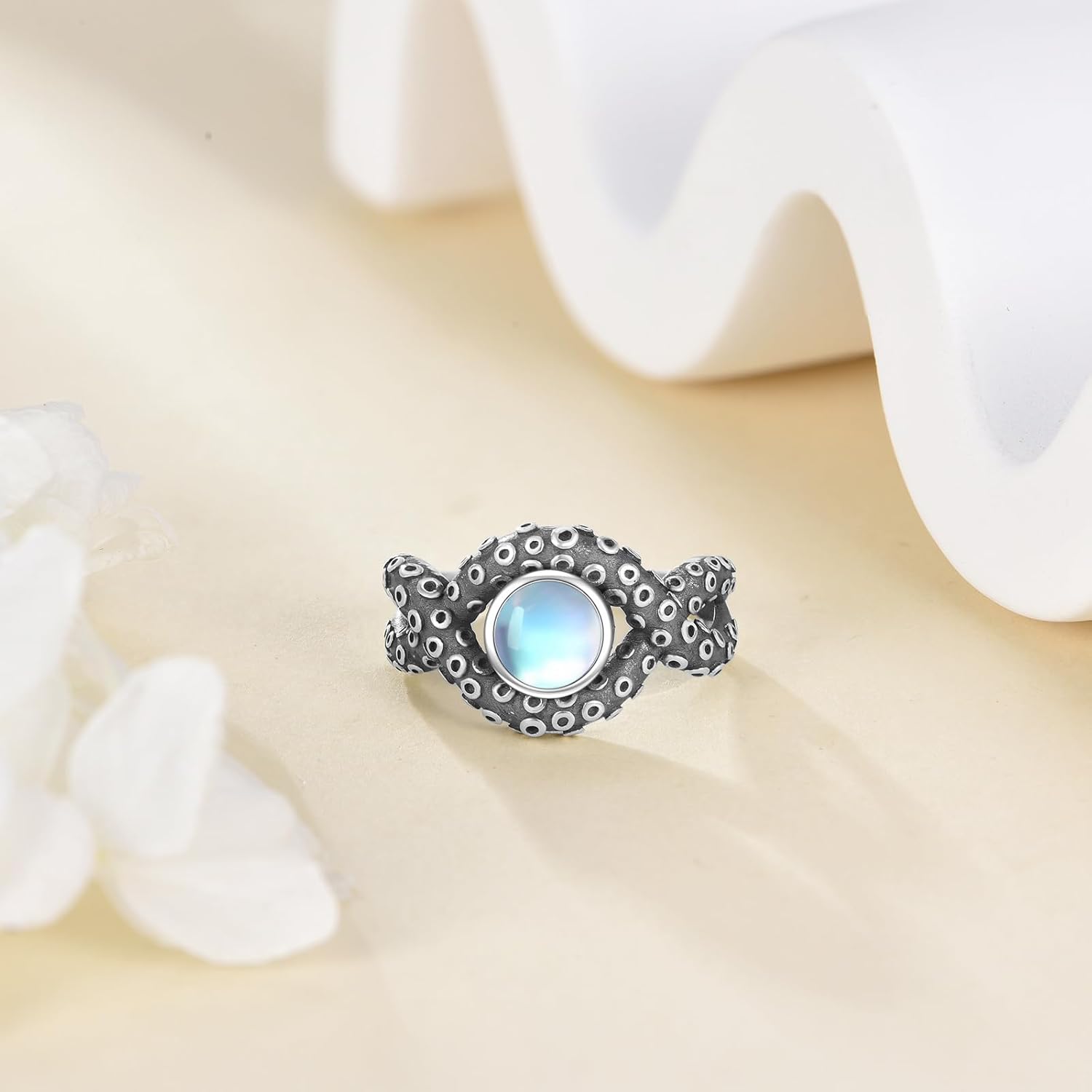 ONEFINITY Octopus Ring 925 Sterling Silver Octopus Tentacles Infinite Moonstone Ring Cute Sea Animal Jewelry for Women Men - Image 2