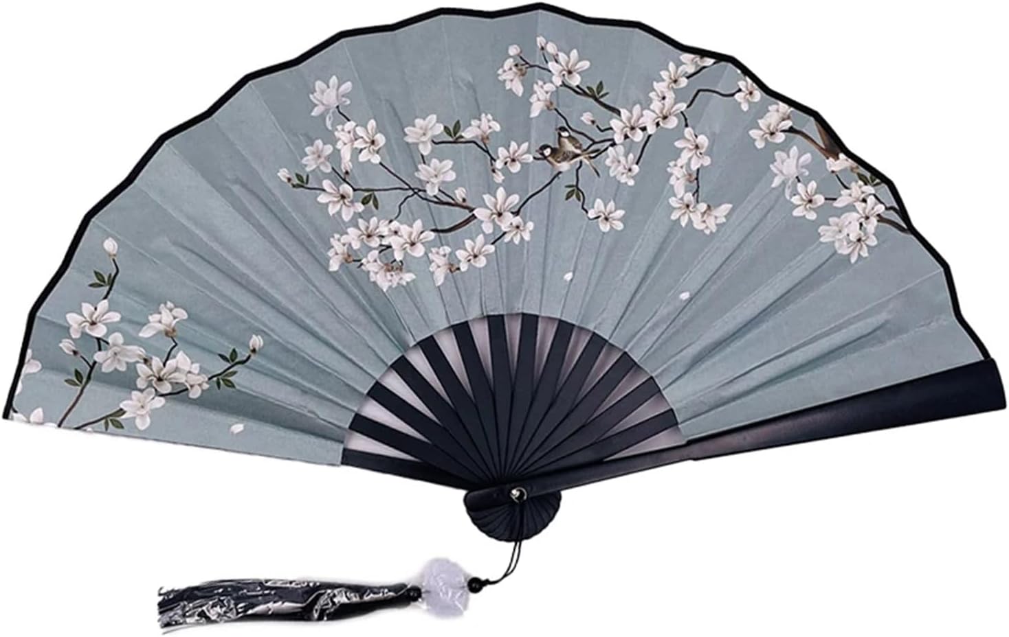With Tassel Art Craft Style Foldable Hand Fan Portable Folding Fan Wedding Party Photo Props Guest Gifts(Style 17)
