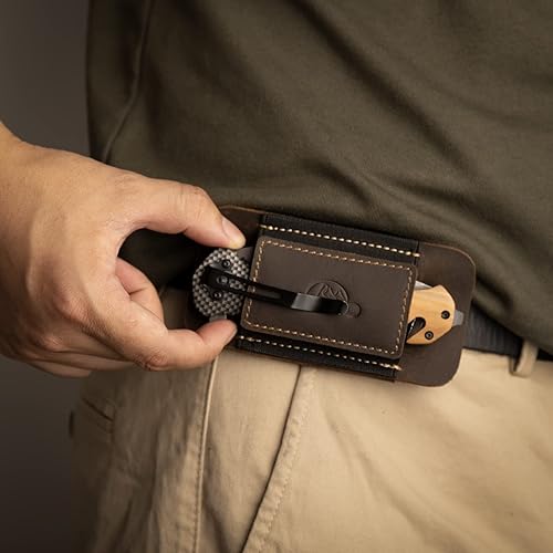Miniatura 5 de Topstache Funda de cuero de transporte horizontal para cinturón, cuero natural con banda elástica EDC para cuchillos, organizador de bolsillo de