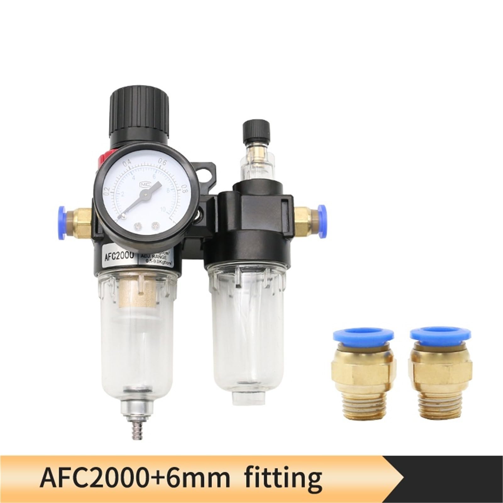 Filtre séparateur for compresseur d'air AFC2000 G1/4, régulateur de pression avec soupape AFR2000 + AL2000 (1 pièce)(PC 6mm Fitting)