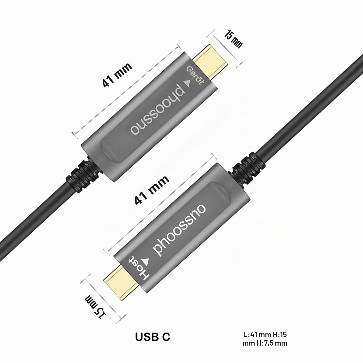 phoossno USB C zu C Glasfaserkabel USB 3.1 Typ C Kabel 10Gbps 10M Kompatibel mit Microsoft Azure Logitech Kamera Aver & Vaddio & Barco ClickShare Touchscreen Kinect Intel RealSense