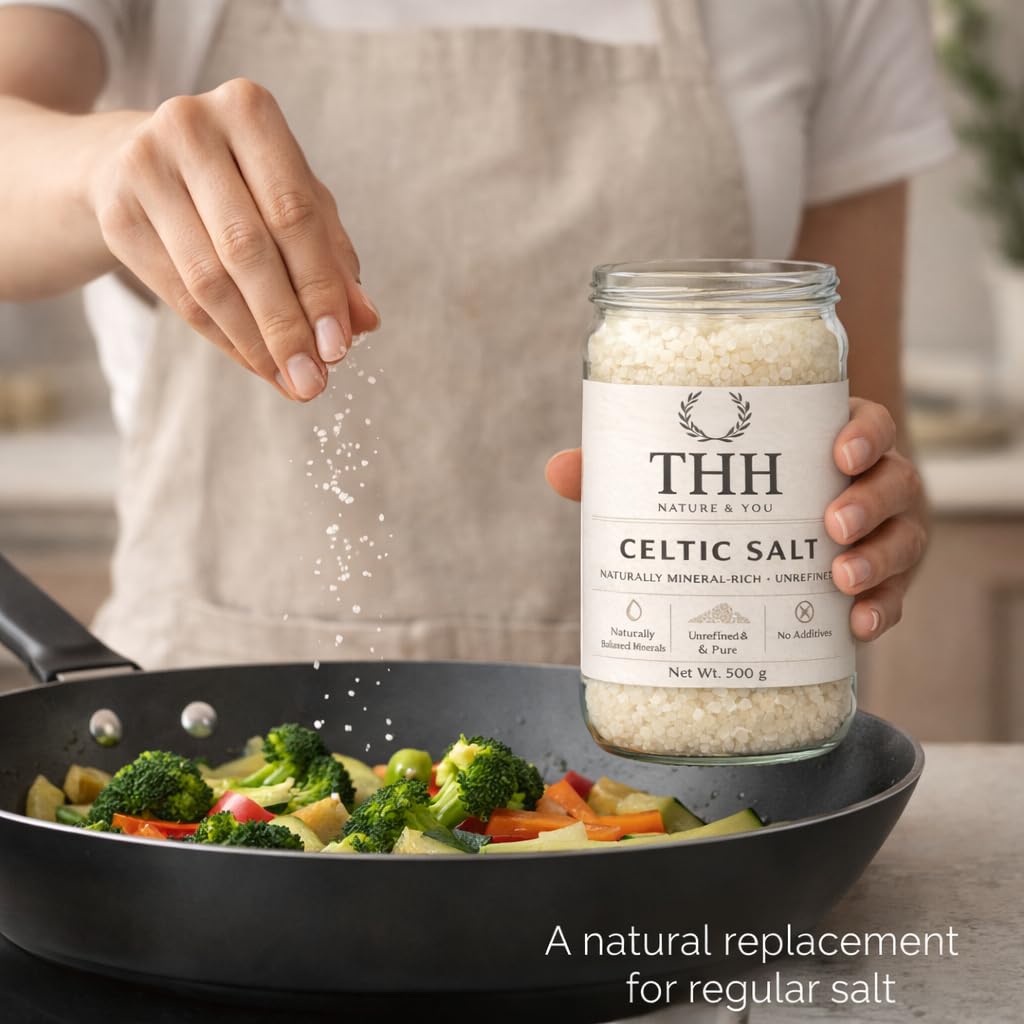 THH Celtic Salt - 500gm | Coarse Sea Premium Salt (Sel Gris) With Full of Minerals | Premium Glass Jar | Organic Hand Harvested and Edible Celtic | For Cooking & Baking