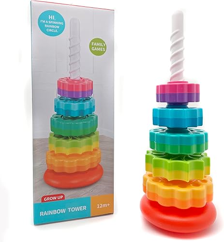 Miniatura 10 de LBAIBB Juguetes giratorios giratorios, juguetes giratorios para bebés, plástico ABS y diseño de arcoíris de color, se centran en los juguetes