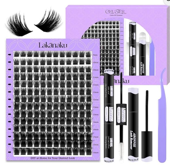 LAKA DIY Eyelash Extensions Set, Individual Cluster Lashes, Natural Cluster Eyelashes, with Eyelash Glue and Seal, Artificial Eyelashes (D-10-16 mm)