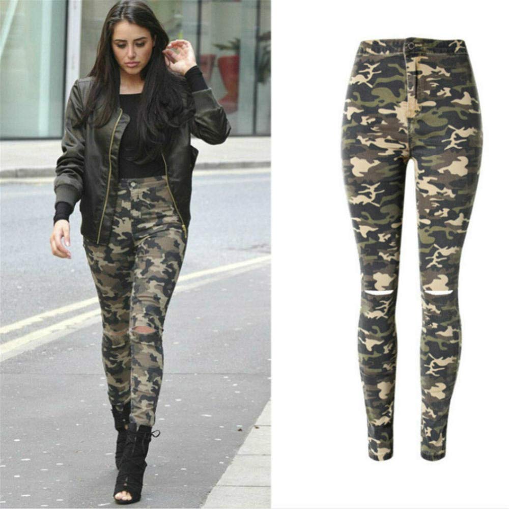 High Waist Camouflage Jeans Frauen Knieloch Pantalon Femme Push Up Militär Cintura Alta Skinny Jeanshose Mujer-25