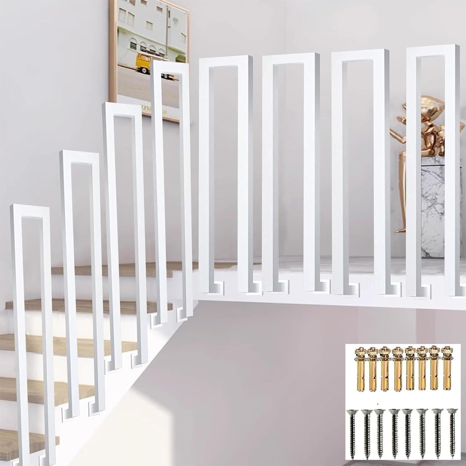 Zyntho White Side Mount U-Shaped Stair Railing, Railings For Outdoor Steps, Stair Railing Outdoor, 35-100Cm Tall Non-Slip Hand Rail Guardrail, For Loft Villas Corridor Porch Steps(65Cm/2.1Ft)