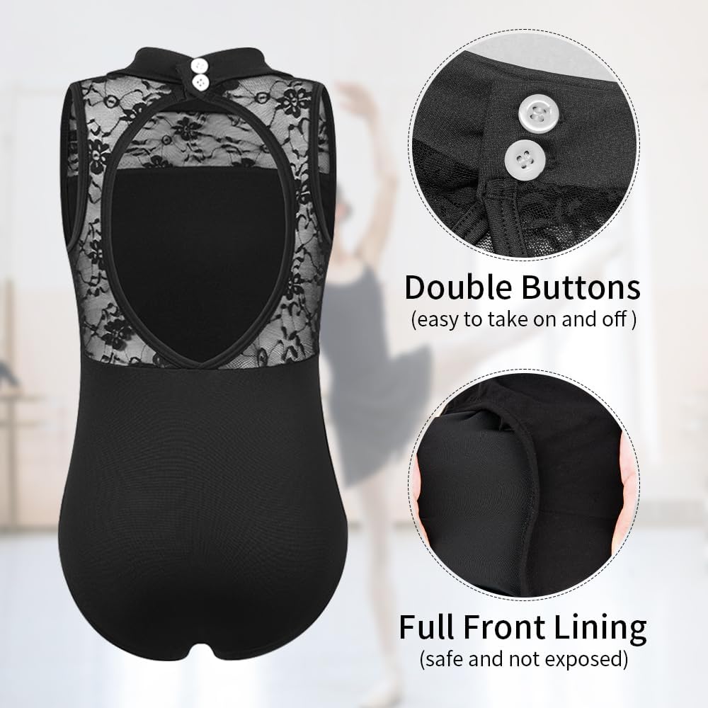 Girls Turtleneck Dance Leotard for Ballet, Lace Neckline, Full Front Lining, Hollow Back - Image 5