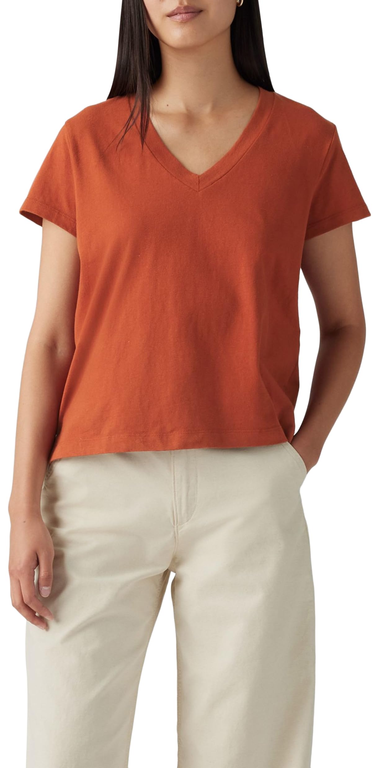 Levi's Boxy Vneck Tee Picante Slub, Picante, XS