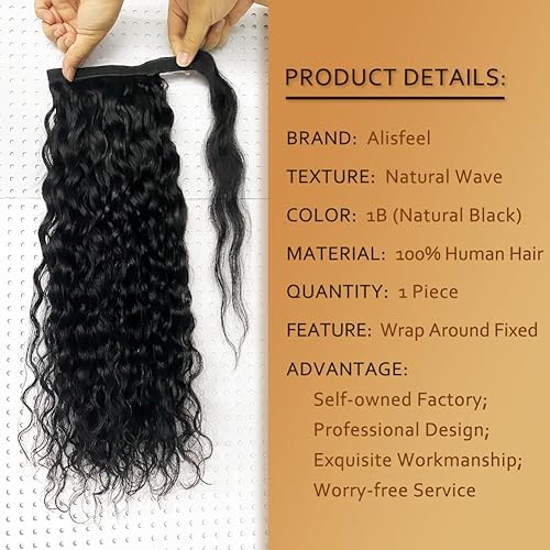 Miniatura 2 de Natural Wave Ponytail Humum Hair Extensions for Black Women Unprocessed Brazilian Water Wave Wrap Around Human Hair Ponytail Extension Corn Wavy