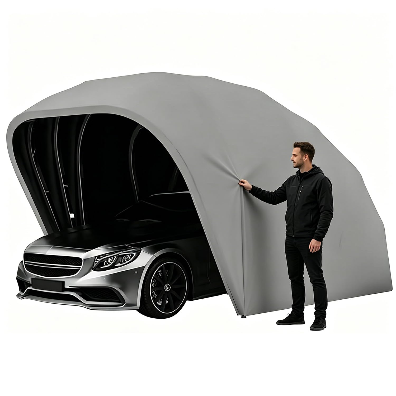 Garage Pieghevole per Auto, Semiautomatica Telescopica Carport Auto per Esterno, Acciaio Inossidabile, Impermeabile, Antigrandine, Resistente Alle Intemperie, Per SUV e Au to Berlina (5.5m)