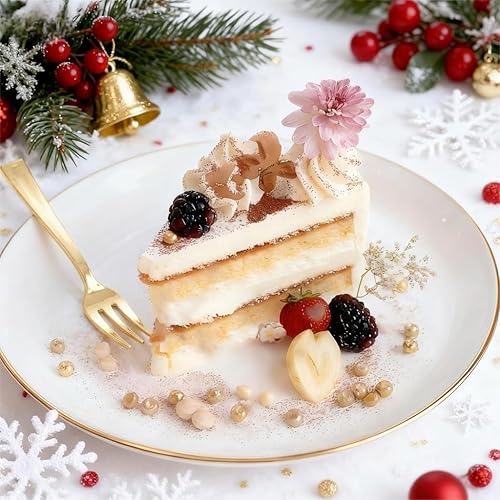 Miniatura 5 de Festiva 200 platos dorados de postre de 6.3 pulgadas con tenedores de 5 pulgadas, platos pequeños desechables para postre, pasteles, aperitivos,