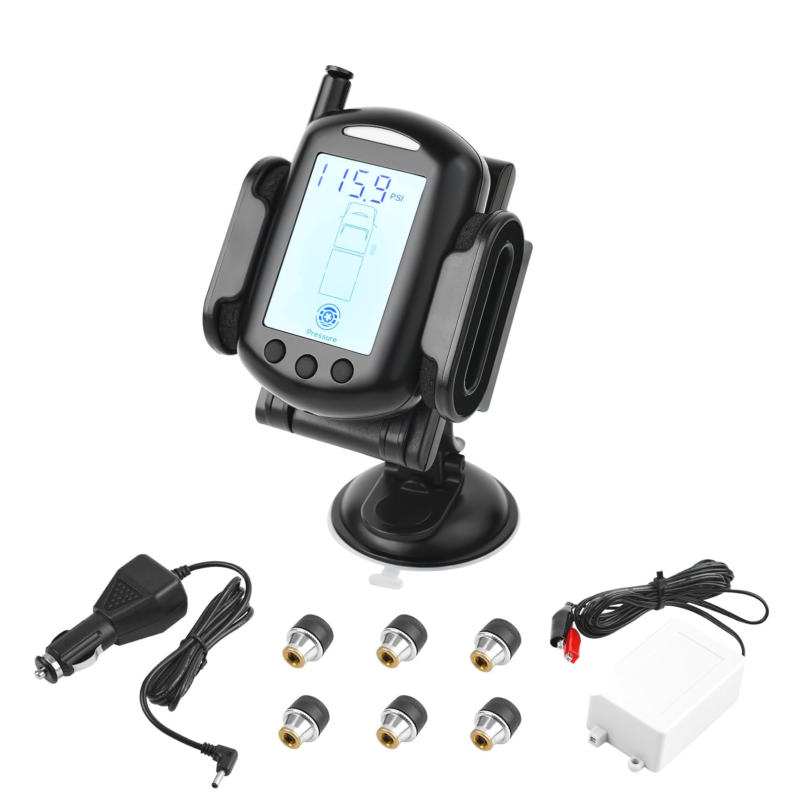 Sistema TPMS Wireless VOBOR Con 6 Sensori - Monitor Pressione Pneumatici Solare E USB, Per Camper - Foto 2